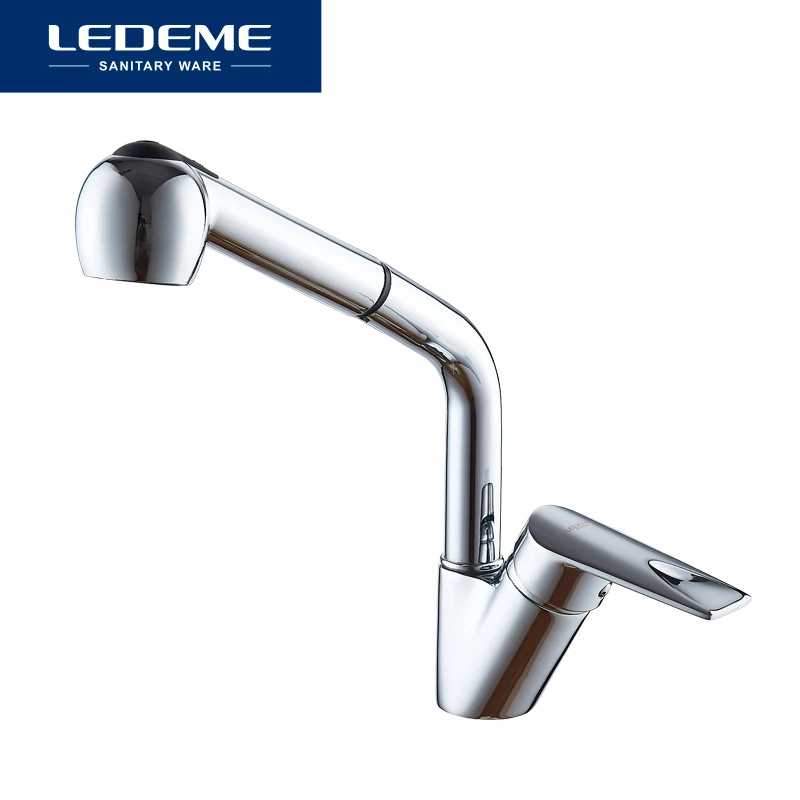LEDEME Kitchen Faucet Kitchen Pull Out Single Hole Ceramic Plate 360 Rotate Contemporary Faucet Sink Cold/Hot Water L6040