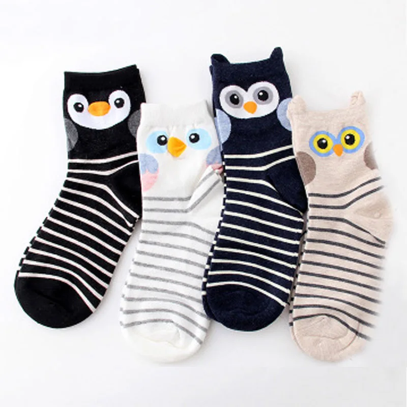 COCOTEKK New Cute Cartoon Animal Cotton Women Socks Penguin Owl Fun Socks Women Fashion Lovely Funny Female Lady 3D Ear Socks