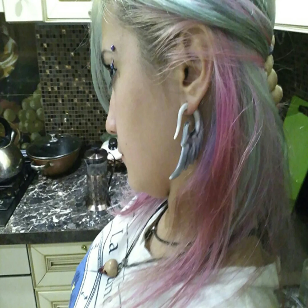 1pair UV Acrylic Angel Wing/Feather Spiral Ear Taper Plugs Strecher Kit Piercing Expander