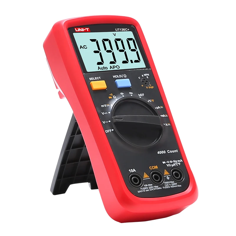 Imagem -03 - Multímetro Digital 1000v 10a Desligar Automático ac dc Tensão Corrente Ohm Diodo Medidor Teste de Temperatura Uni-t-ut136c +