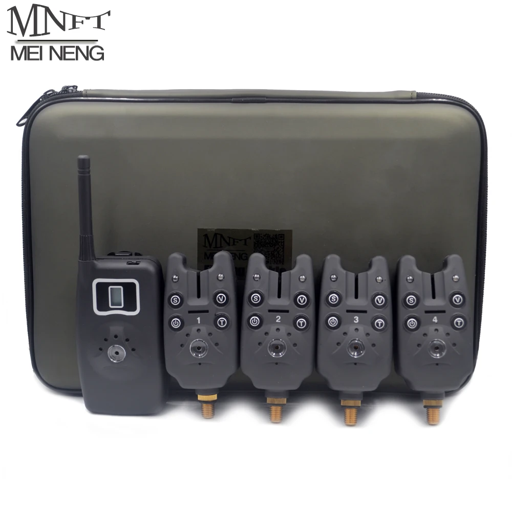 

MNFT 1Set Fishing Bite Alarm Digital Fishing Alarm 4 Wireless Waterproof Bite Alarms+Electronic Receiver fishing Accessories