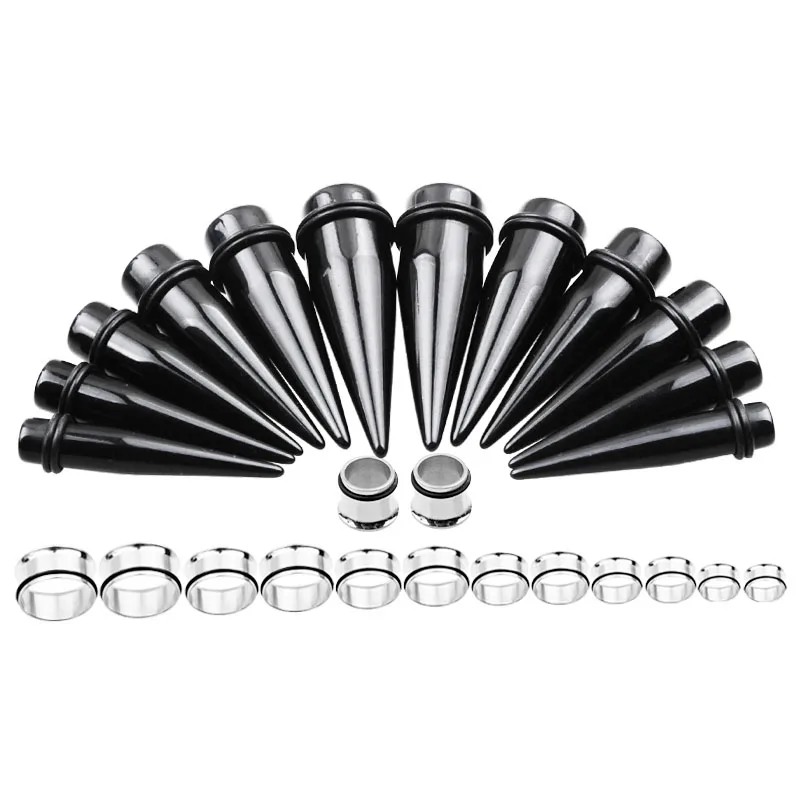 10-20mm 24pcs/lot Steel Acrylic Ear Gauge Tapers And Plugs Stretching Kits Flesh Tunnel Expansion Body Piercing Jewelry Unisex