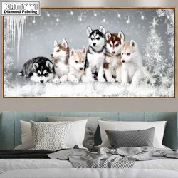 Diy diament malarstwo pies diament haft zwierzęta Husky Puppy plac/okrągłe do mozaiki Rhinestone krzyż zestaw do szycia robótki YY