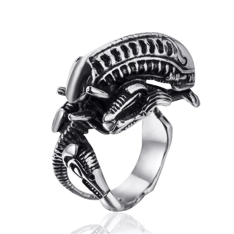 Elfasio Men's Boy's Silver Alien Skull Stainless Steel personality Heavy Biker Ring Size 8,9,10,11,12,13