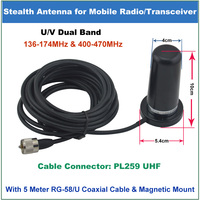 Dual Band 136-174/400-470MHz Stealth Mobile Antenna w/ mounting & 5M RG-58/U Coaxial Cable For QYT KT-8900 KT8900 Mobile Radio