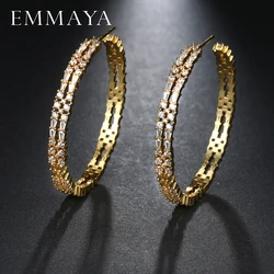 EMMAYA 2017 New Gold Color Big Earring Paved Luxury AAA Cubic Zirconia Fashion Women Round AAA CZ Earrings