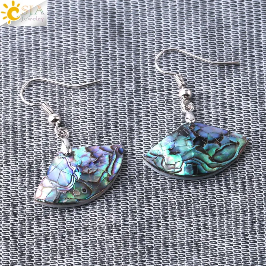 CSJA Natural Abalone Shell Water Drop Earrings Square Flat Paua Shells Geometric Dangle Earring for Women Casual Jewellery F950