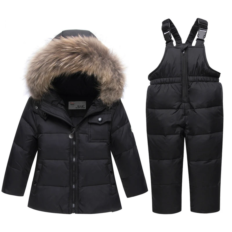 Russian Winter Coats Kids Outerwear Hooded Parkas Jumpsuit Baby Fur Snowsuit Thicken Snow Wear Overalls Clothing Set