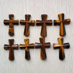 New fashion best selling natural tiger eye stone cross pendants Charm for diy Necklaces jewelry making 8pcs/lot wholesale