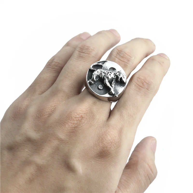 Men\'s Tiger Yin and yang tai chi Chinese Style Stainless Steel Ring Fashion Jewelry US Size 8-13
