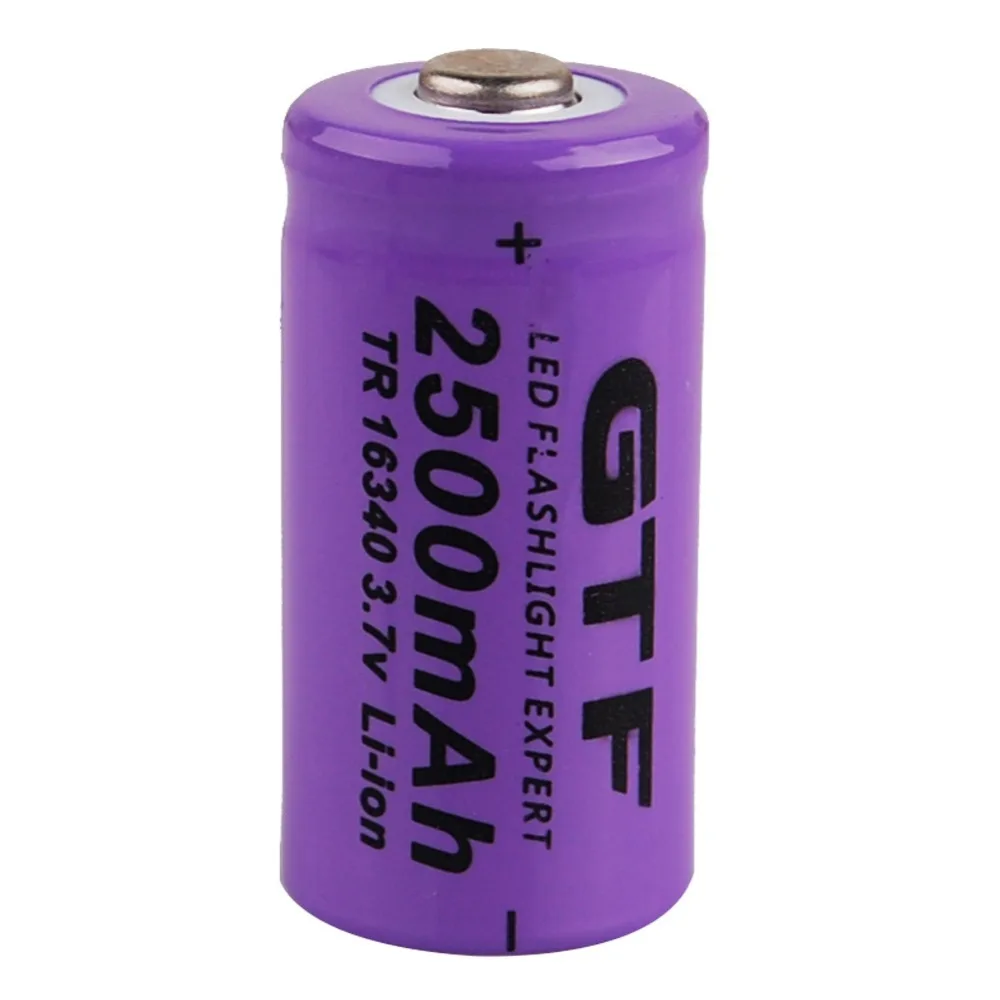 GTF 16340 2500mAh 3.7V akumulatory litowo-jonowe do latarki czołowej 2500MAH pojemność 16340 baterie litowe