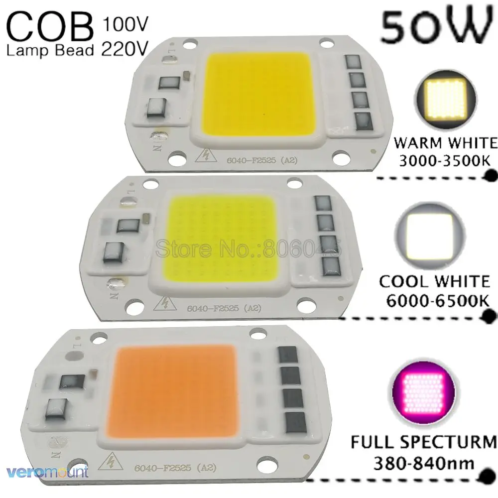 

Точечный светильник SMD COB, уличная энергосберегающая лампа с умным IC чип для светодиодной лампы, 110 В, 220 В переменного тока, 50 Вт, белый теплый полный спектр белого цветов