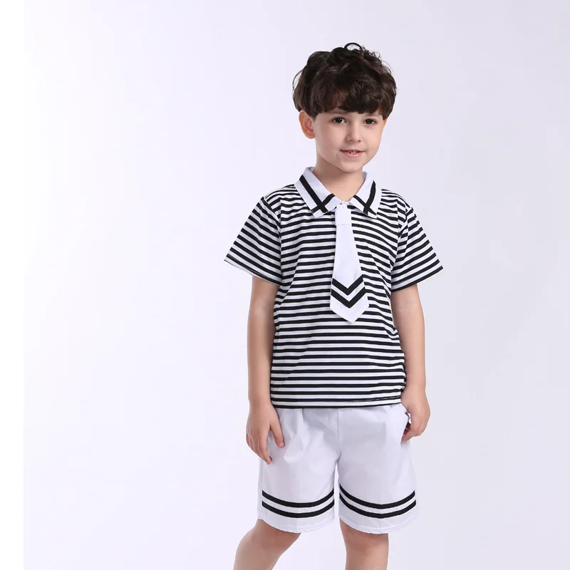 Newest Kids Kindergarten Uniform Children Short Sleeve School Uniform Students Sailor Wear Boy Sailor Suit Child Navy Wear D0544