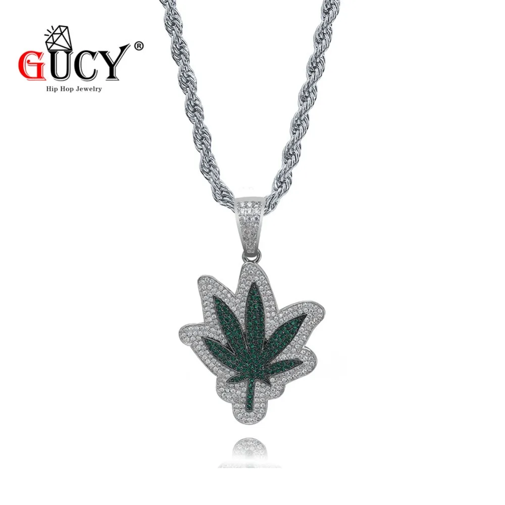 

GUCY New Leaf Pendant Iced Out Cubic Zircon Necklace & Pendant Men's Hip Hop Bling CZ Charm Chains Jewelry Necklaces Gift