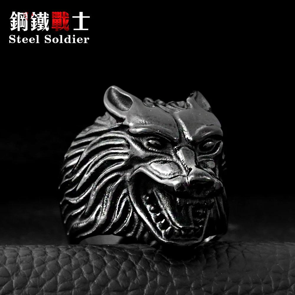 Steel soldier Drop Ship Fashion Jewelry Super Cool Wolf Rings Stainless Steel Punk Biker Man Ring