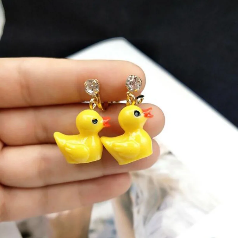 Korea Style Fashion Cute Yellow Duck Clip on Earrings and Pierced  Earrings for Girls Party Luxury Charm Earrings High Quality