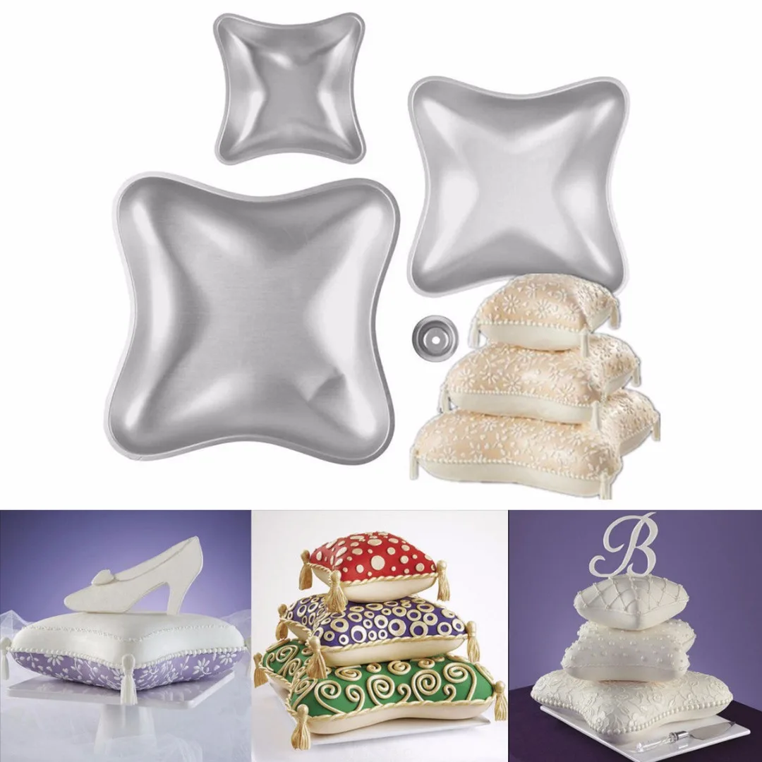 

New 4pcs Cake Tins Mold Pillow Cushion Shape Cake Baking Pan Aluminium Alloy Mold