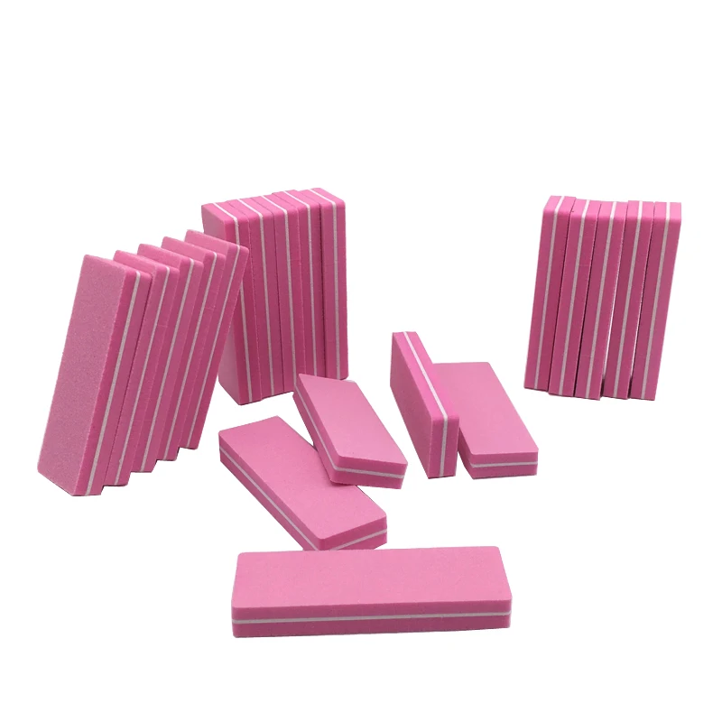 100pcs/set New Pink Nail File Hot Sale Professional Nail Files Double Side Buffer Gray Small Sponge Manicure Sets disposable