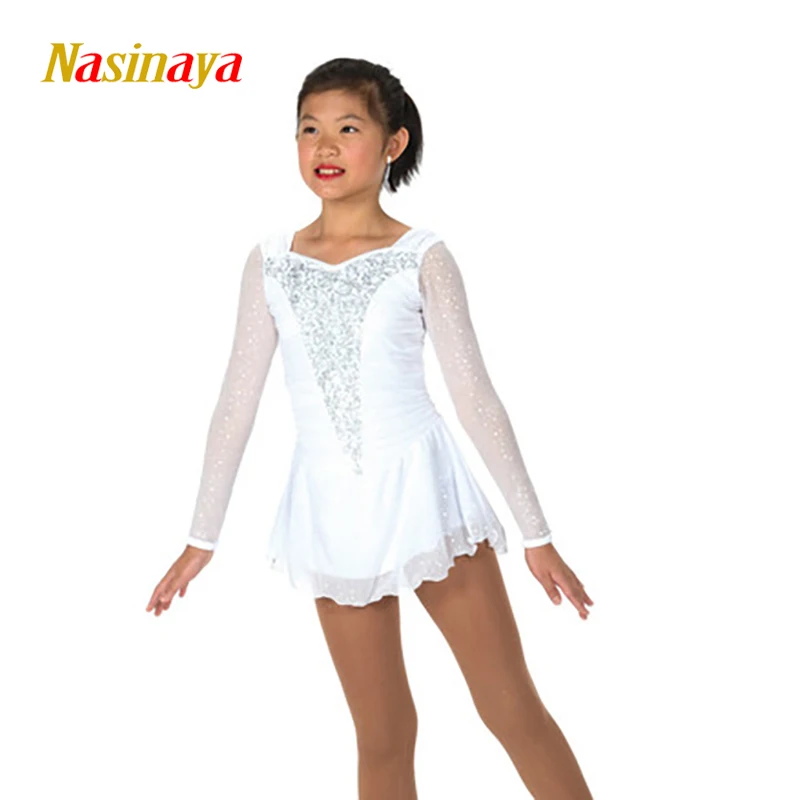 Nasinaya Women\'S And Children\'S Figure Skating Dress Competition White Rhythmic Gymnastics Performance Long Sleeve Clothing