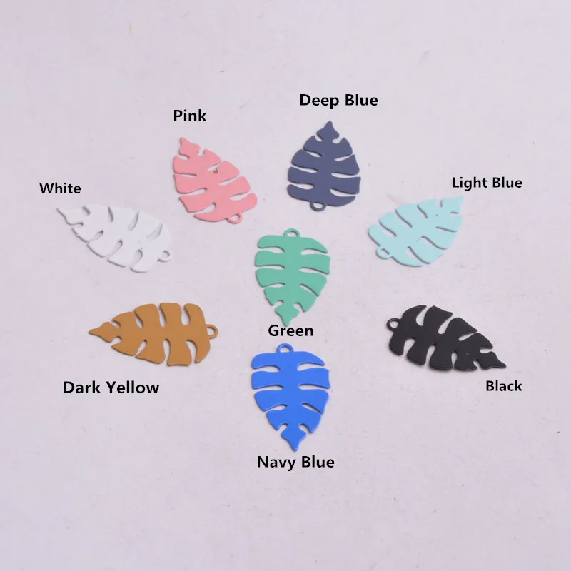 100pcs AC9329 Thin Colorfull Charms Silver Color Leaf Pendants Painted Metal Brass Jewelry Findings