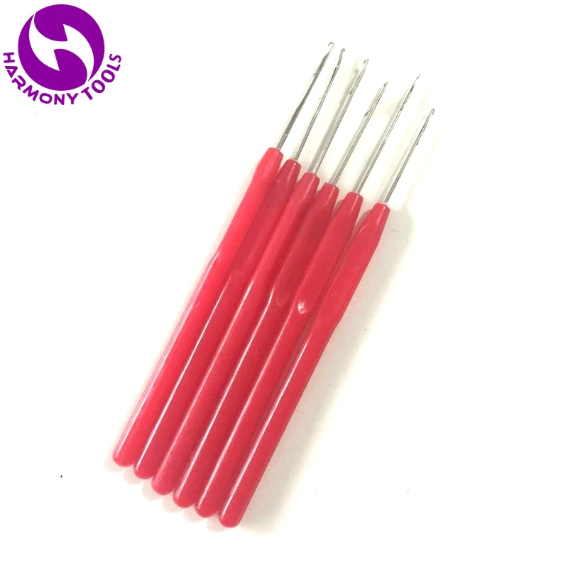 

20 pieces Mix Colors Plastic hook needle wooden handle threader loop pulling needle for micro hair extensions tools