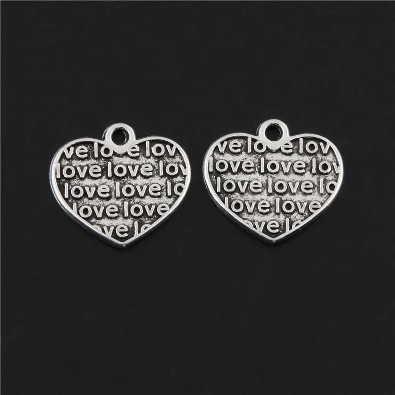 30Pcs  Silver Color Heart Shaped Charms love Words Pendant Classic DIY Metal Jewelry Necklaces Making Accessories 14X12mm SALE