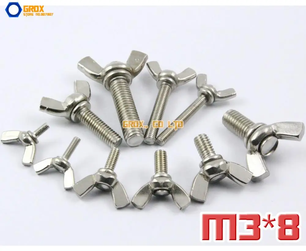 

20 Pieces M3 x 8mm 304 Stainless Steel Wing Bolt Butterfly Screw Bolt