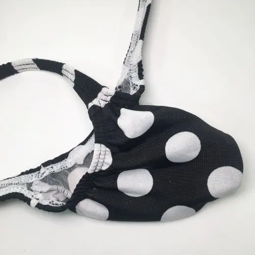 Mens Pouch Thong Bulge Enhancer Low Rise T Back  Black white Dots prints Sexy G4034