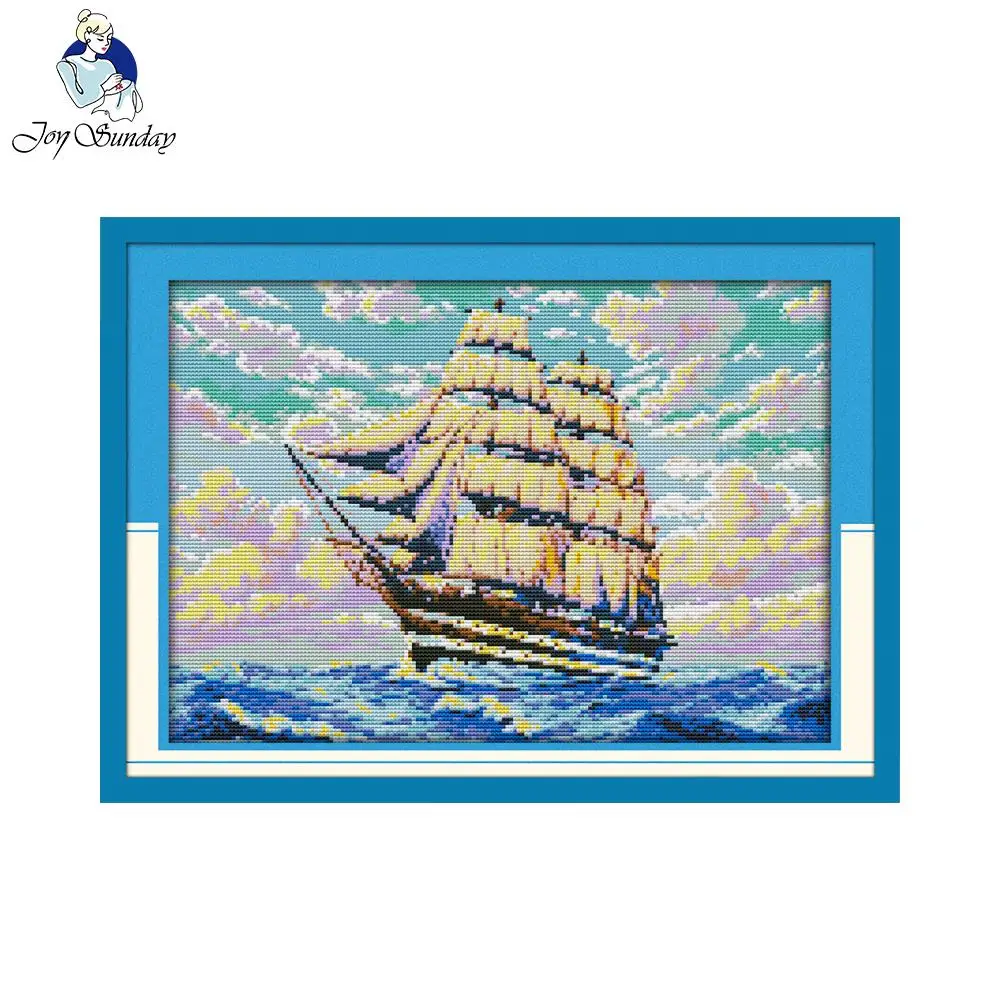 Joy Sunday Sailng (2) counted printed on fabric  14CT 11CT Cross Stitch kits,embroidery needlework Sets Home Decor