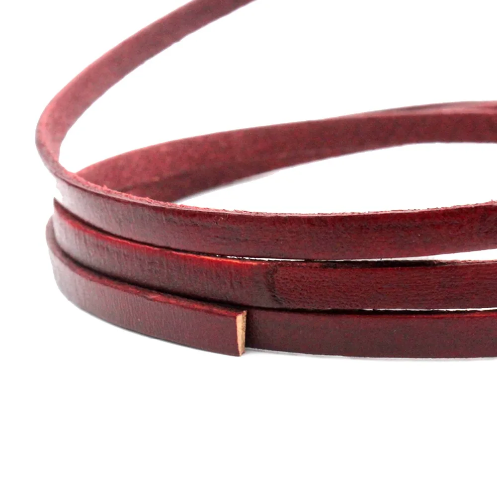 

Aaazee 1 Yard 5mmx2mm Genuine Leather Strip for DIY Bracelet Jewelry Making, 5x2mm Real Strap Distressed Red