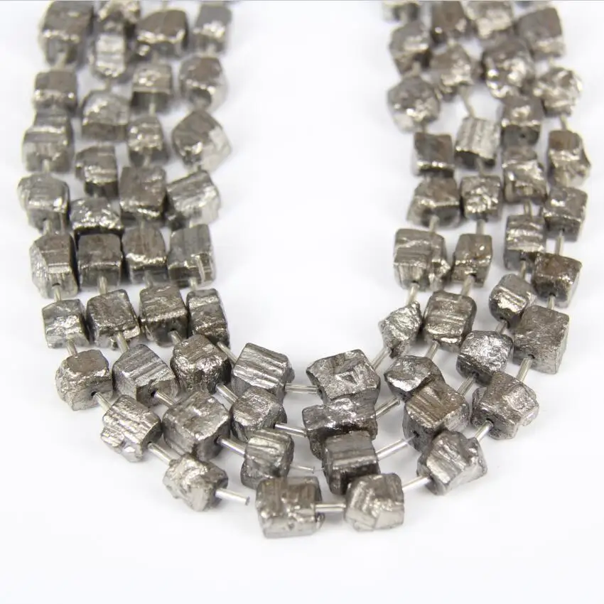 Full Strand,25pcs/strands,Rough Titanium Silvery Iron Pyrite Cube Chips Loose Beads,Genuine Pyrite Stone Faceted Nugget Beads