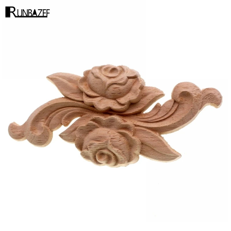 RUNBAZEF Practical Boutique Rubber Wood Carved Onlay Applique Unpainted Furniture For Home Door Cabinet Decoration Color