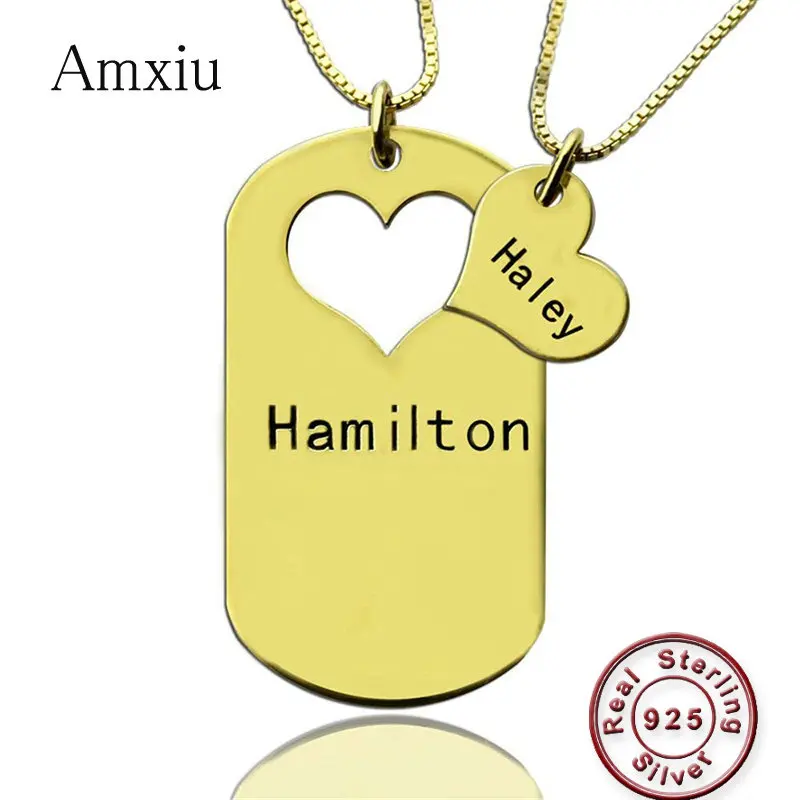 Amxiu 2 Pieces 925 Sterling Silver Necklace Custom Two Names Personalized Pendant Necklace For Lovers Gift Name Necklace Jewelry