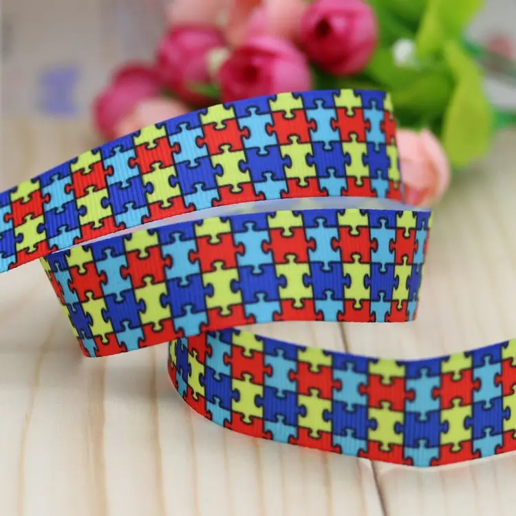 7/8 \'\'autismo stampato nastro in grosgrain fiocco per capelli decorazione per feste fai da te OEM all\'ingrosso 22mm B339