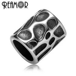 REAMOR 5pcs 316l Stainless Steel Bead 8mm Large Hole Cylinder European Charms Spacer Beads For Jewelry Making Men Bracelet DIY