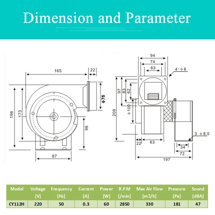 Cy112h-ventilador resistente a altas temperaturas, para caldeira de lareira, ventiladores centrífugos, extrator de ventilador, 220v
