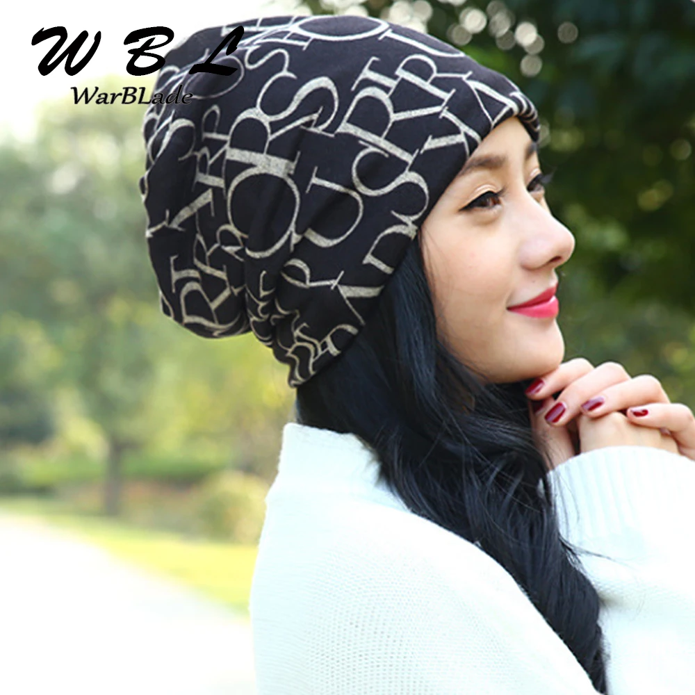 WarBLade Women\'s Warm Autumn Knitting Cotton Letter Style Autumn Hat Ladies Beanie Scarf 3 Use Cap Girls Gorros Women Skullies