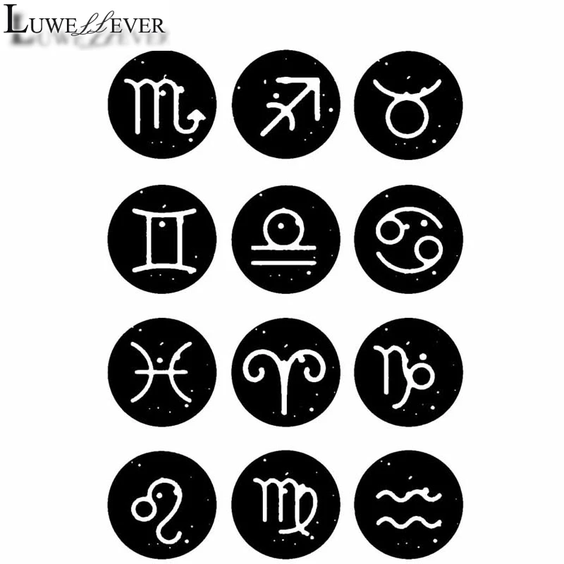 10mm 14mm 16mm 12mm 20mm 25mm 338 12pcs/lot Zodiac Mix Round Glass Cabochons Jewelry Findings 18mm Snap Button Charm Bracelet