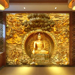 beibehang   Golden Buddha Buddhist Temple Mural Custom Large Living Room Screen Background Wall 3d Wallpaper Stereo Wallpaper