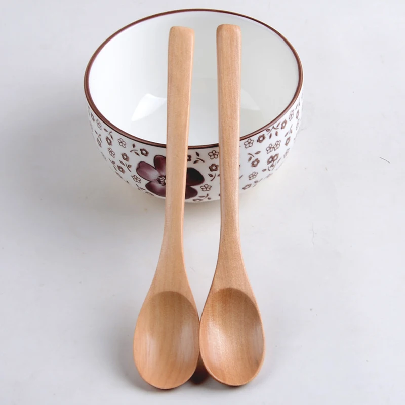 Natural Wooden Spoon For Pudding Jam Tea Coffee Catering Practical Ice Cream Long Handle  Kitchen Cooking Tableware Accessories