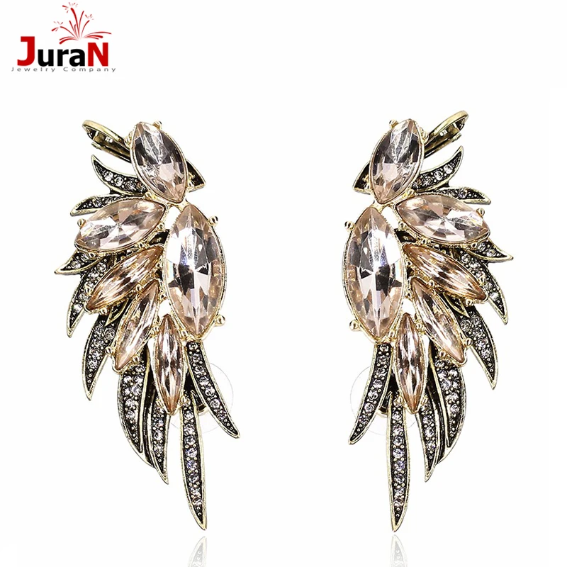 JURAN Party Jewelry High Quality Angel Wings Rose  Filled Glowing Austrian Crystal Stud Luxury Women Earrings X3413 2023