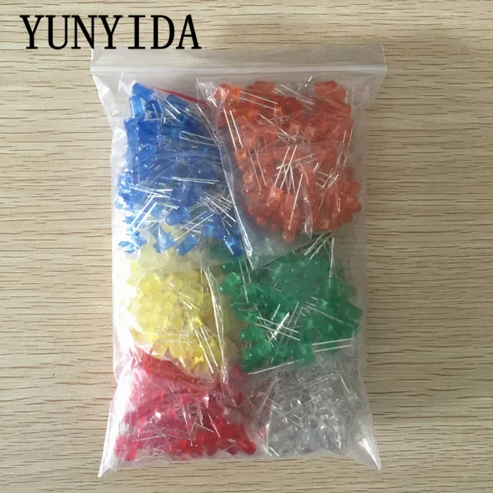 600pcs(6 colors x 100pcs) White Red Green Blue Yellow Orange 5mm LED Diffused Light-Emitting Diode  3V Lamp Assorted Kit Set