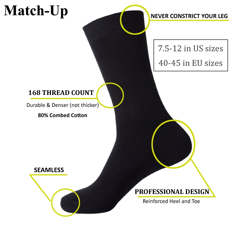 Match-Up  Men Bamboo Black Socks Breathable Business Dress Socks (6 Pairs/Lot)