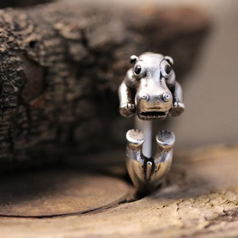 New Trendy Hippopotamus Ring Solid Antique Silvere Hoop Ring Hippo Wrap Ring  free ship