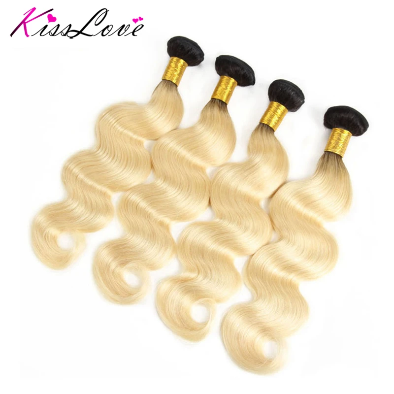 Kiss Love Ombre Bundles with Closure Malaysia Body Wave Hair 1B 613 Color Human Hair 4 Pieces Bundles 100% Human Hair Extension