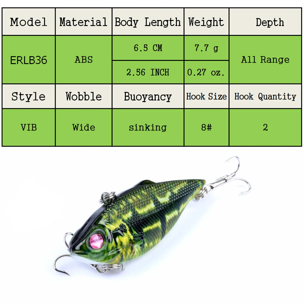 East Rain 6.5cm 7.7g Painted All Range Bait Freshwater Saltwater Fishing Lure Sinking VIB Artificial Hard Bait Free Shipping