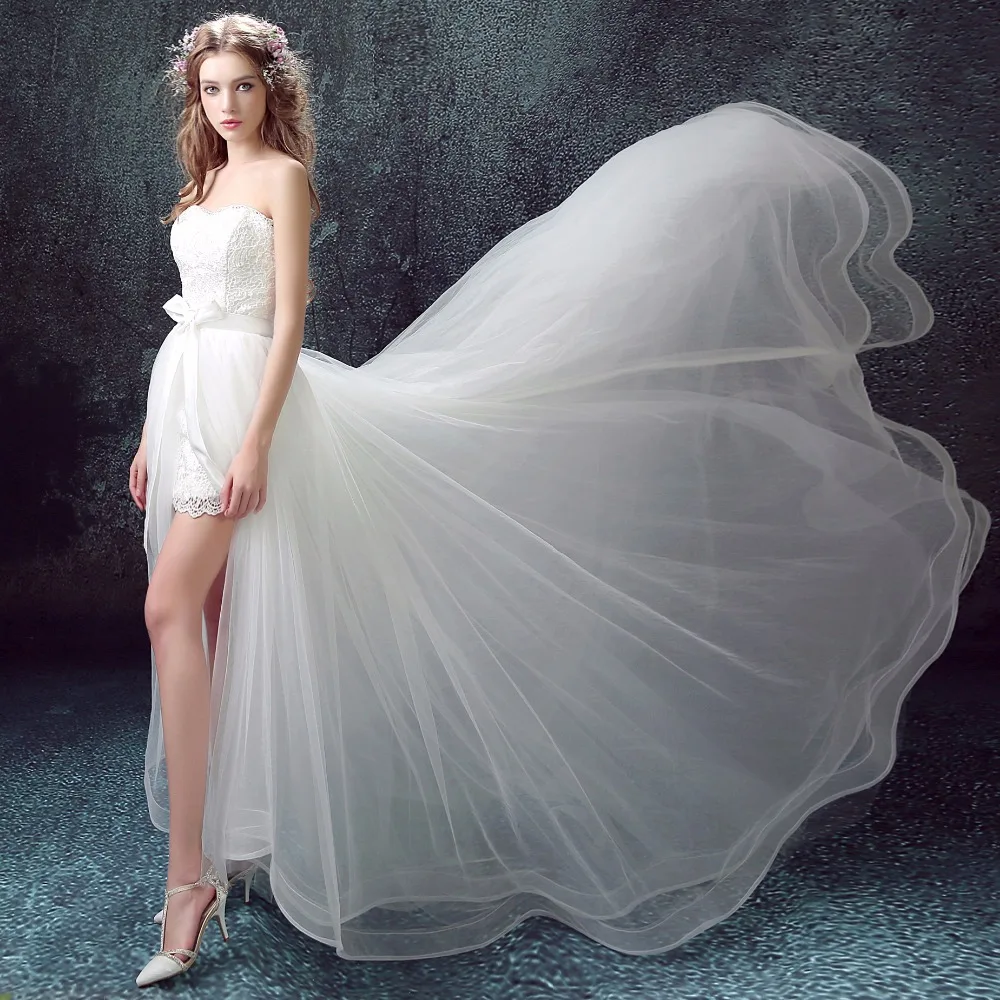 Short wedding dress for summer wedding holiday shooting strapless detachable train wedding gowns beauty emilly robe de mariee