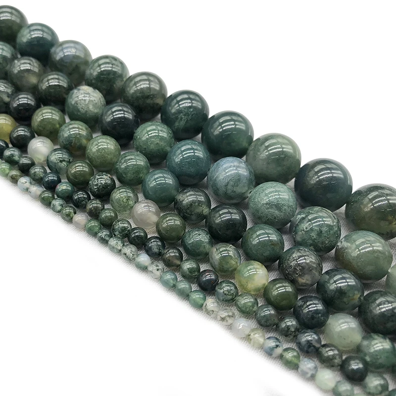 Moss agat Natural Stone String Loose Round Beads Strand 4 6 8 10 12 14 MM DIY Charms Beads For Jewelry Making