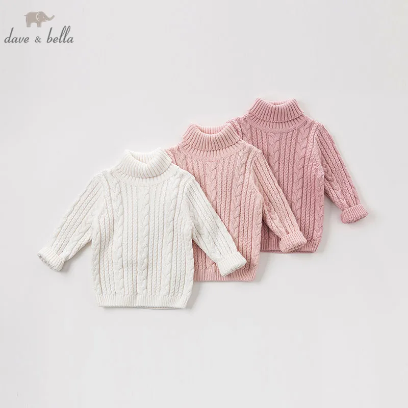 DBA7882 dave bella autumn knitted sweater baby girls long sleeve pullover toddler tops children turtleneck knitted sweater