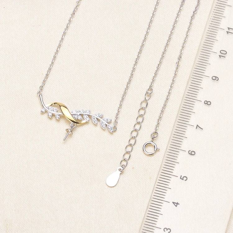 Elegant Leaf Pendant Chain Settings S925 Sterling Silver Pendant Necklace Findings Women DIY Pearl Jewelry Acc 3Pieces/Lot